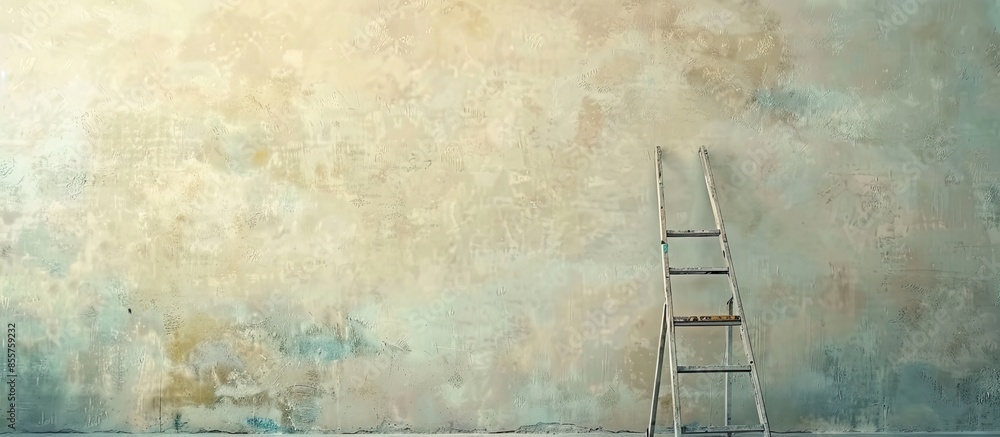 Poster To prepare the walls of a newly constructed house to be painted, finishing putty is applied to the walls of an empty apartment. Copy space image. Place for adding text or design
