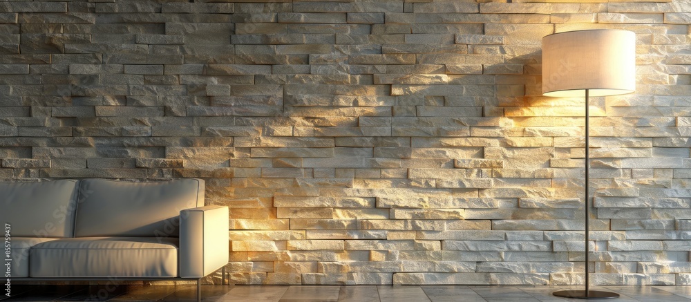 Poster stone wall interior design and modern lamp. with copy space image. Place for adding text or design