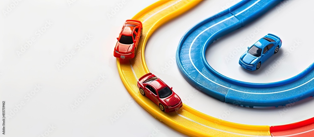 Aufkleber toy car racing track isolated on the white background. Copy space image. Place for adding text or design