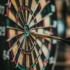 Precision and Accuracy: Close-Up of a Dart Hitting the Bullseye on a Dartboard, Capturing the Thrill of the Game