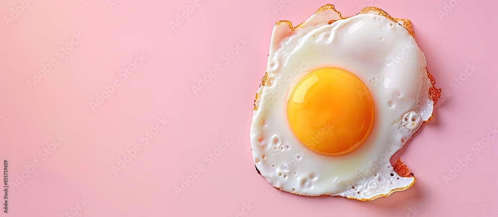 Poster delicious fried egg isolated on pastel background, top view. with copy space image. place for adding