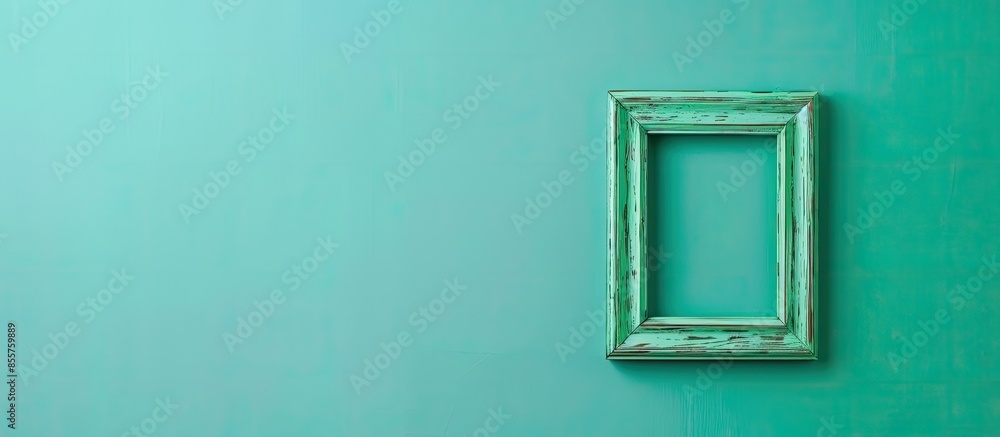 Aufkleber Painted in green wooden picture frame Isolated on pastel background. with copy space image. Place for adding text or design