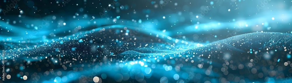 Poster soft neon turquoise background with shimmering light particles for tech gadgets and modern product d