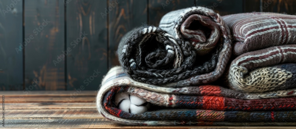 Aufkleber a rolled up knit plaids. the plaid has a pattern in the shape of white cotton boxes. jacquard. with 