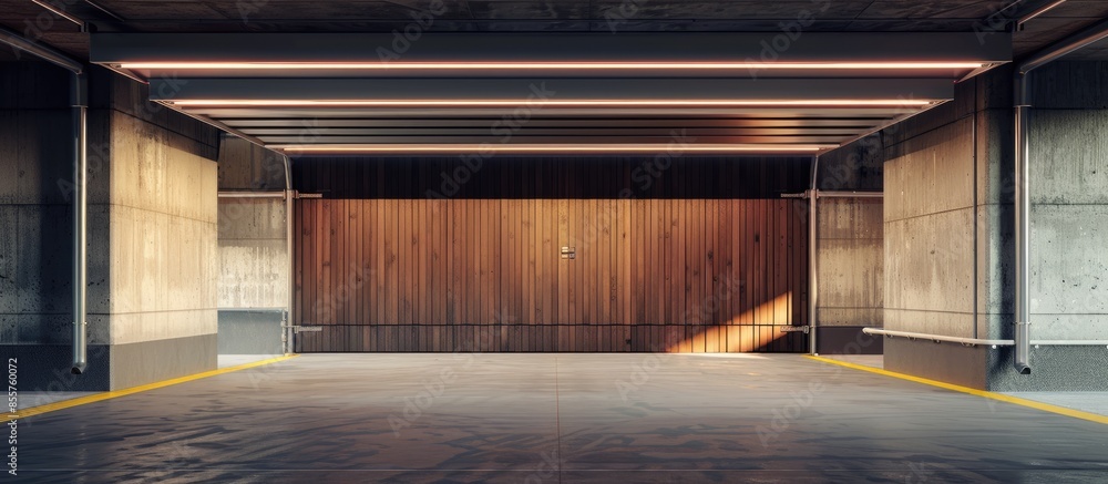 Aufkleber Automatic lifting gate with wood texture in the garage. with copy space image. Place for adding text or design