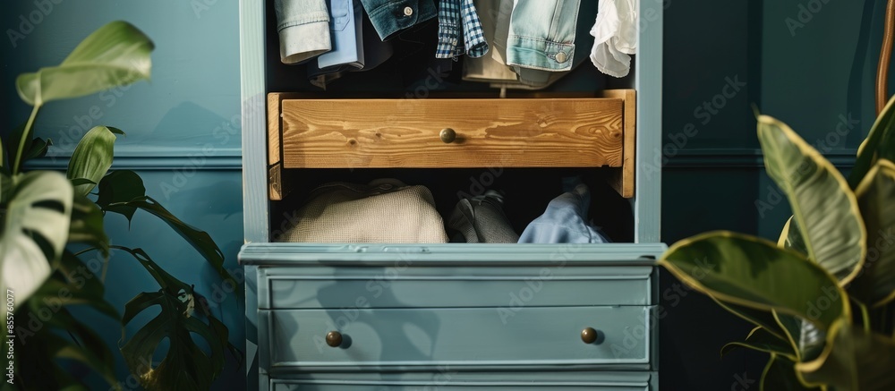 Poster empty dress drawer decoration in bedroom interior. with copy space image. place for adding text or d