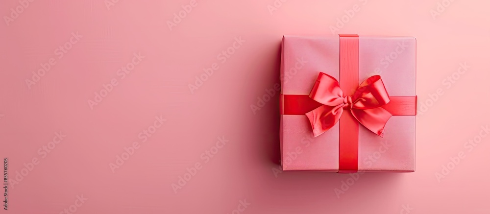 Poster Red Gift Box with cap on Isolated pastel background. with copy space image. Place for adding text or design