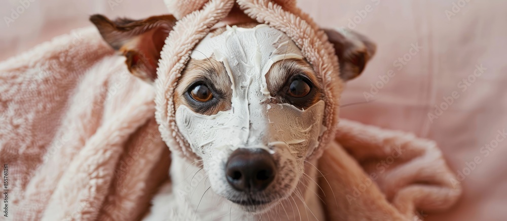 Poster dog with a beauty mask. copy space image. place for adding text or design