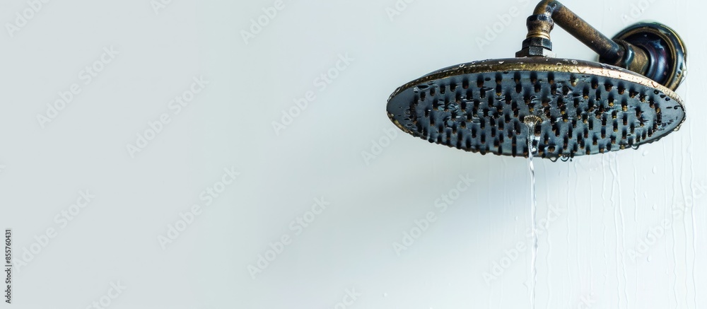 Poster old shower head on white background. with copy space image. Place for adding text or design