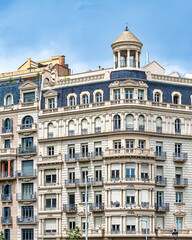Fototapeta premium Old architecture building in Barcelona, Spain. Plaza Francesc Macia