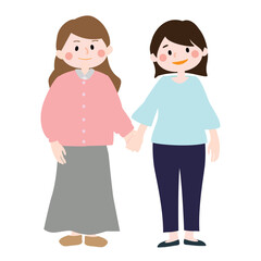 幸せそうに手をつないでいる女性カップルのベクターイラスト