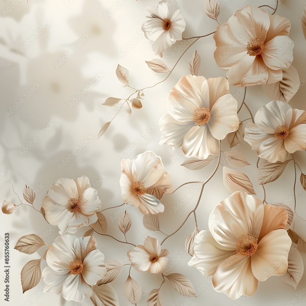 Poster Elegant Floral Pattern in Soft Colors Creating Romantic Delicate Backdrop for Product Presentation
