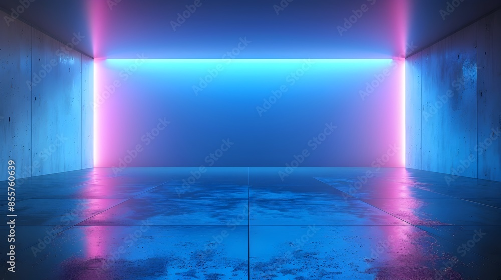Poster neon blue empty background with soft glowing light gradients for tech product concept display
