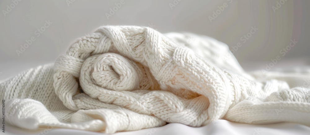 Poster A rolled up knit plaids. The plaid has a pattern in the shape of white cotton boxes. Jacquard. with copy space image. Place for adding text or design