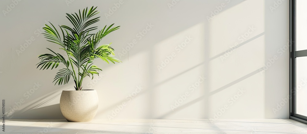 Poster houseplant in a pot in bright room interior . with copy space image. place for adding text or design