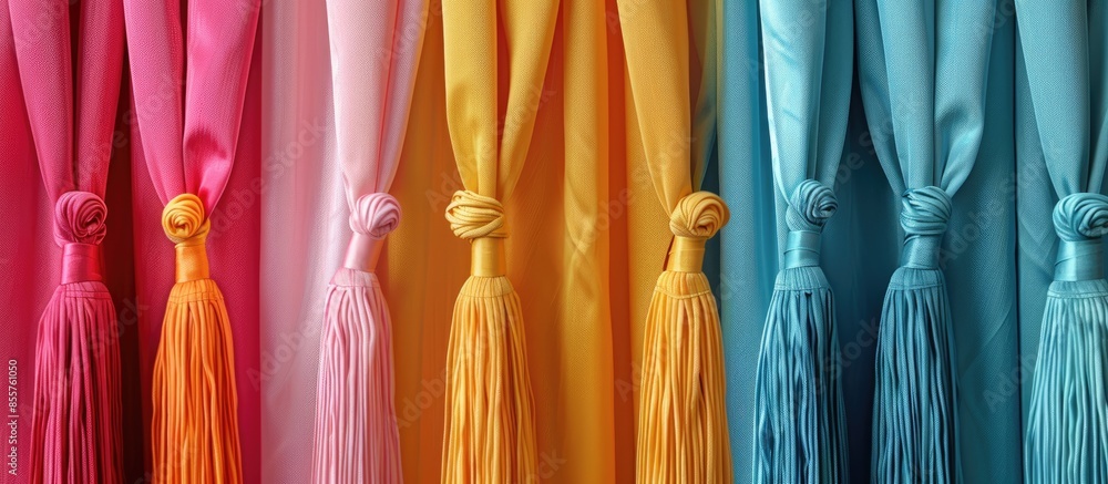 Poster colorful curtains tassel for interior house. with copy space image. place for adding text or design