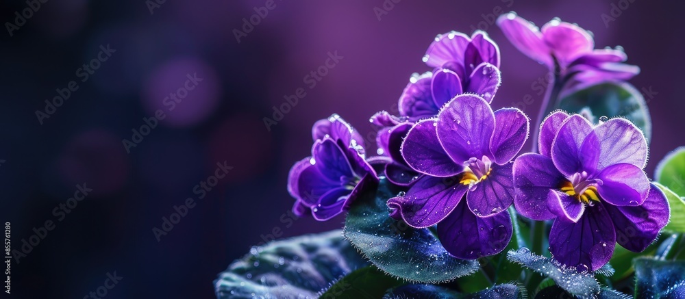 Poster flowering saintpaulias, commonly known as african violet. selective focus. with copy space image. pl