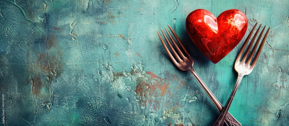 Aufkleber forks and a heart. holiday menu for valentines day. copy space image. place for adding text or desig