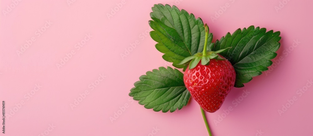 Aufkleber Strawberry leaf Isolated on pastel background  Food. with copy space image. Place for adding text or design