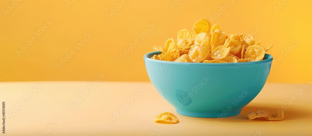 Leinwandbilder cereal flake with milk in the blue bowl isolated on pastel background. with copy space image. place 