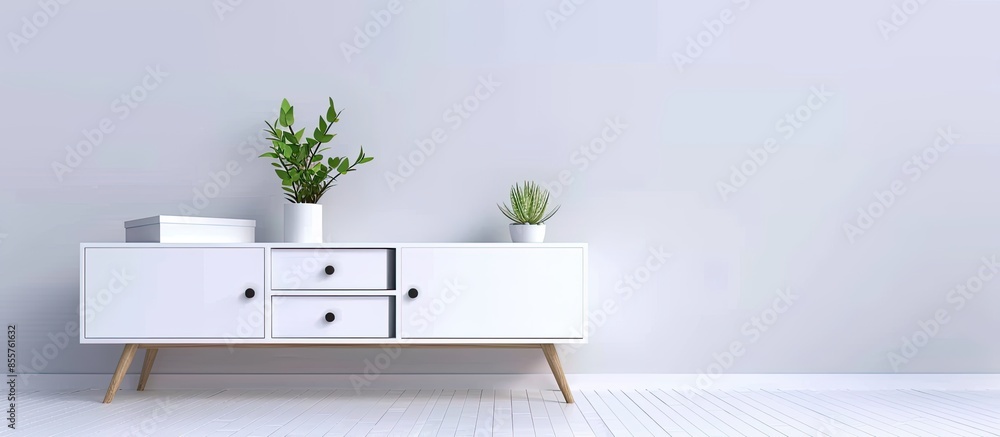 Aufkleber white wooden tv stand, bureau, commode with boxes. modern designer, commode isolated on white backgr