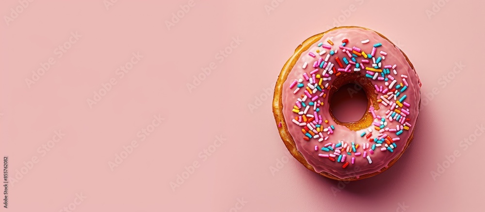 Poster donut on pastel background food isolated chocolate. with copy space image. place for adding text or 