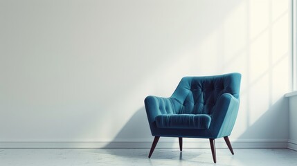 Contemporary blue chair on white backdrop