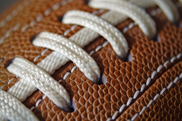 Intense Detail of an American Football: Texture and Laces in Close-Up