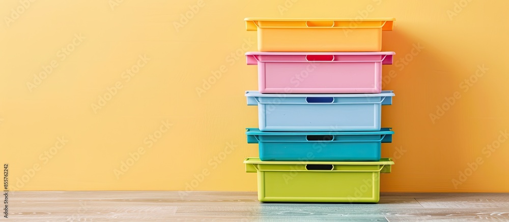 Poster plastic dresser with colorful drawers. with copy space image. place for adding text or design