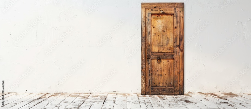 Poster door made of wood on white background. with copy space image. place for adding text or design