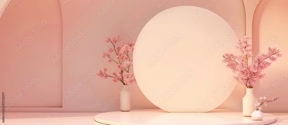 Aufkleber empty cylindrical billboard isolated on pastel background. with copy space image. Place for adding text or design