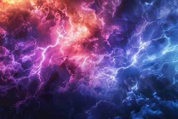 Fototapeta premium Generative ai on theme of scary bright electric lightning bolt with branches in the night dark sky