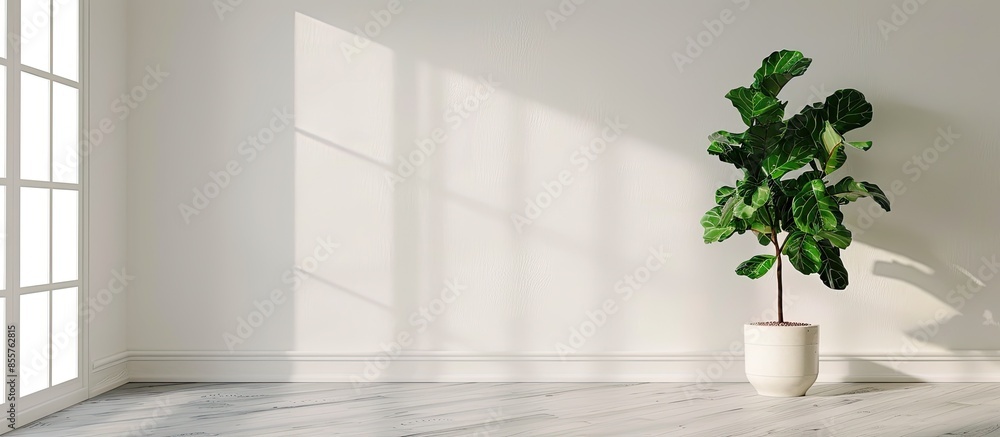Poster fiddle leaf fig tree in home. with copy space image. Place for adding text or design