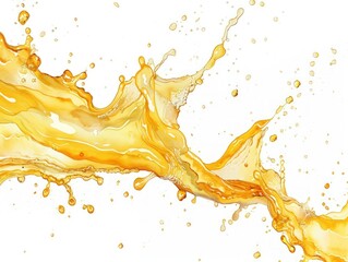 A splash of yellow liquid with a white background. The splash is in the middle of the image and is the main focus