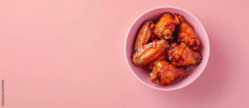 Poster baked chicken wing isolated on pastel background food. with copy space image. place for adding text 