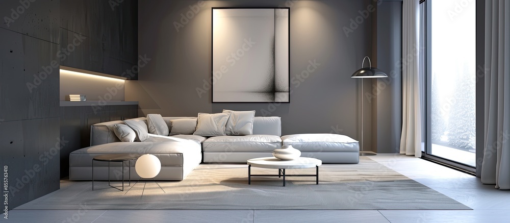 Poster modern interior of living room. with copy space image. place for adding text or design