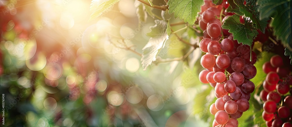 Fototapete Grape tree Delicious healthy fruits from home garden. Copy space image. Place for adding text or design