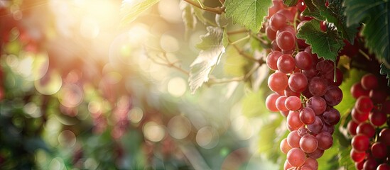 Grape tree Delicious healthy fruits from home garden. Copy space image. Place for adding text or...