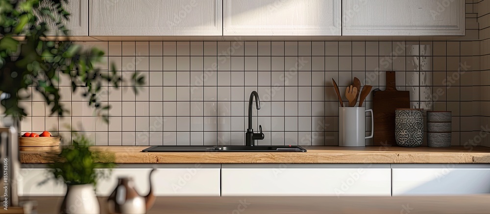 Poster desk and kitchen . with copy space image. Place for adding text or design