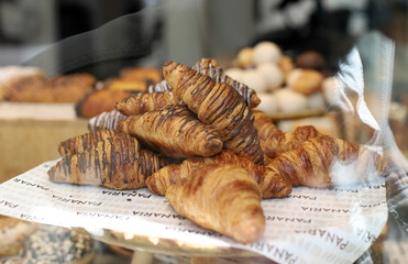 freshly made puff pastry, butter and chocolate croissants