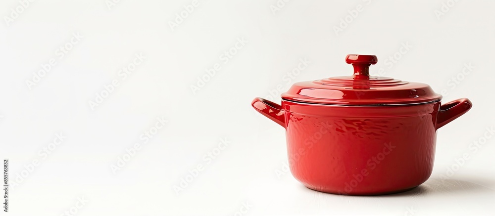Poster Red cooking pot isolated on white background. Copy space image. Place for adding text or design