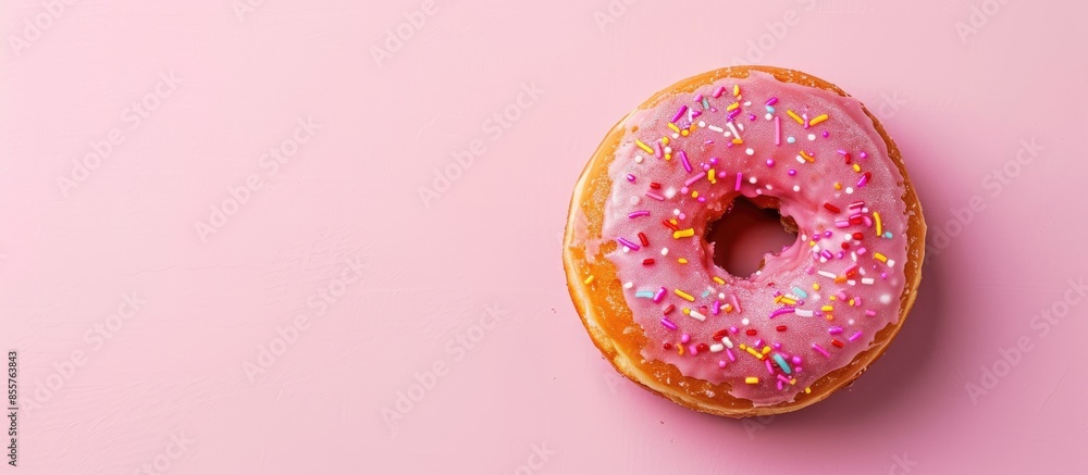 Fototapete Sugar glazed donut Isolated on pastel background .  Food. with copy space image. Place for adding text or design