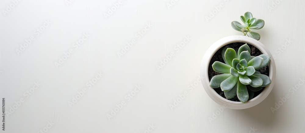 Leinwandbilder ornament fat plant in white clay pot on white background with empty blank space for text or work . with copy space image. Place for adding text or design