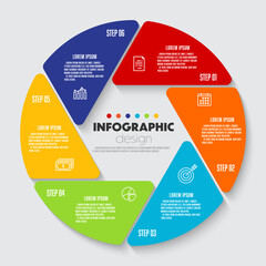 Round pie chart into 6 step. Infographic for business information.