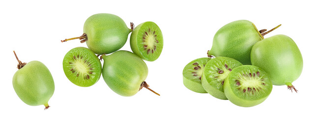 mini kiwi baby fruit or actinidia arguta isolated on white background with full depth of field. Top view. Flat lay