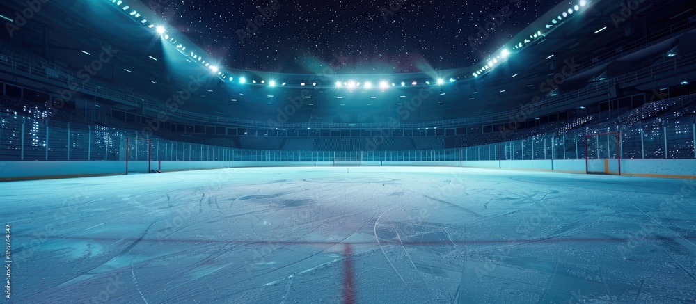 Poster hockey ice rink sport arena empty field - stadium. copy space image. place for adding text or design