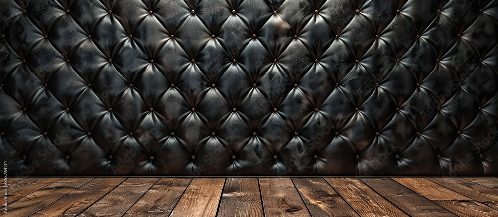 Poster leather wall and wood floor interior background. with copy space image. place for adding text or des