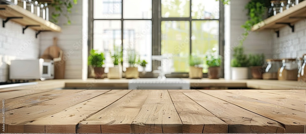 Aufkleber Table Top And Blur Kitchen Room of The Background. with copy space image. Place for adding text or design