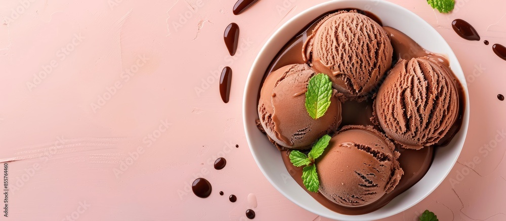 Leinwandbilder classic chocolate ice cream with drops isolated on pastel background. with copy space image. place f