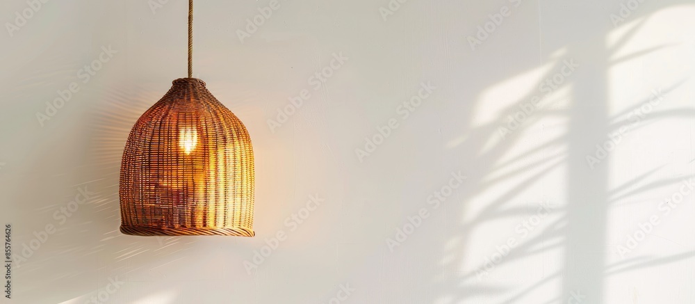 Aufkleber Wicker lamp hanging on white background. with copy space image. Place for adding text or design
